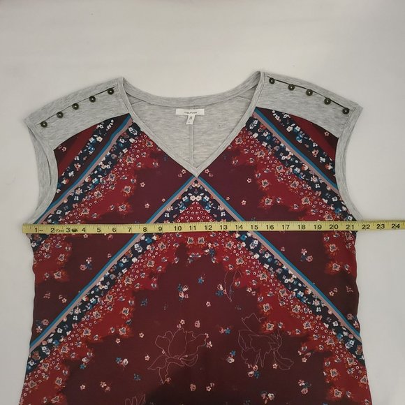 Maurices Women's Floral Multi-Print Sleeveless V-Neck Top Heather Gray/Red Large - Picture 11 of 12